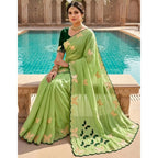 Generic Women's Star Georgette Embellished Saree With Unstitched Blouse 5.5Mtr (Green)