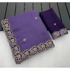 Generic Women's Star Georgette Embroidered Saree With Unstitched Blouse 5.5Mtr (Purple)