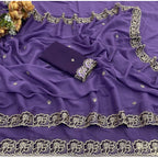 Generic Women's Star Georgette Embroidered Saree With Unstitched Blouse 5.5Mtr (Purple)