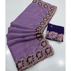 Generic Women's Star Georgette Embroidered Saree With Unstitched Blouse 5.5Mtr (Purple)