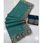 Generic Women's Star Georgette Embroidered Saree With Unstitched Blouse 5.5Mtr (Sea Green)