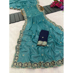 Generic Women's Star Georgette Embroidered Saree With Unstitched Blouse 5.5Mtr (Sea Green)