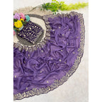 Generic Women's Star Georgette Embroidered Saree With Unstitched Blouse 5.5Mtr (Purple)