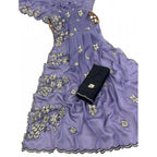 Generic Women's Viscose Silk Embroidered Saree With Unstitched Blouse 5.5Mtr (Purple)