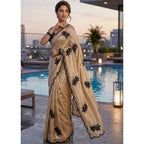 Generic Women's Viscose Silk Embroidered Saree With Unstitched Blouse 5.5Mtr (Beige)