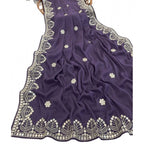 Generic Women's Georgette Embellished Saree With Unstitched Blouse 5.5Mtr (Levander)