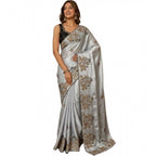 Generic Women's Viscose Silk Embroidered Saree With Unstitched Blouse 5.5Mtr (Grey)